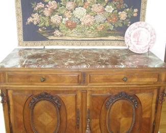 Marble top buffet, tapestry
