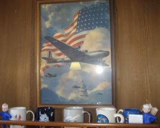 WWII bomber poster, US Navy-themed mugs