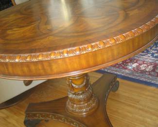 Gorgeous wood inlay and carved round pedestal table