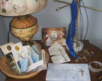 Hurricane table lamp, religious items