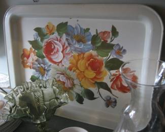 Tole painted floral tray