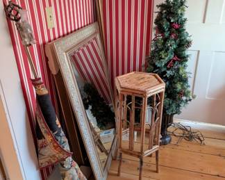bamboo plant stand, mirrors, christmas tree
