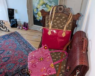 purses, art, signed painting, rug