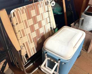 Vintage Webbing Folding Chairs / Cooler 