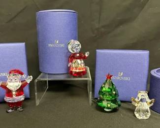 SH423Swarovski Santa, Mrs. Claus, Christmas Tree And Rocking Angel