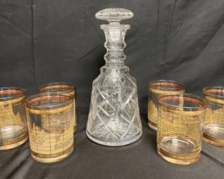 SH370Vintage MCM Cera Dow Jones Industrial Average Set Of 6 Rocks Glasses