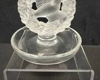 SH281Lalique Frosted Crystal Peace Dove Ring Tray