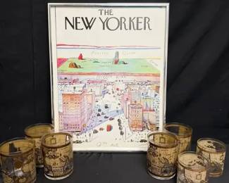 SH381Set Of 5 MCM Vintage Cera Old World Map Highball Glasses
