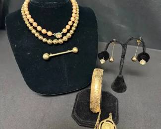 SH512Vintage Gold Tone Hinge Bracelet And More 