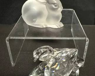SH277Lalique Frosted Crystal Bunny And Swarovski Swan