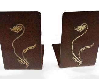 PAIR OF HEINTZ ART METAL ARTS & CRAFTS BRONZE BOOKENDS WITH STERLING