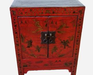 CHINESE RED LACQUERED TWO DOOR CABINET