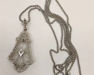 ESEMCO DECO FILIGREE PENDANT WITH CAMPHOR GLASS AND SINGLE DIAMOND