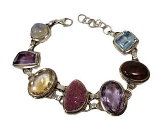 STERLING BRACELET WITH MULTI STONE LINKS
