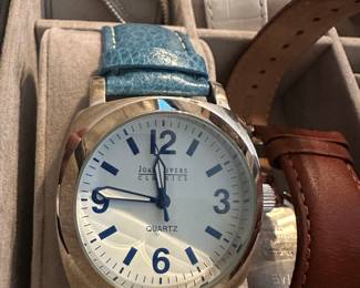 Joan Rivers Classics large-face quartz watch with a blue leather band