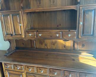 vintage Ethan Allen Old Tavern two-piece pine wood buffet and hutch