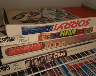 Board games, including Sorry! and Clue