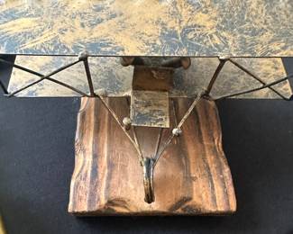 vintage, handmade brutalist-style biplane sculpture