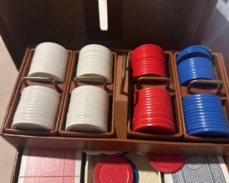 vintage poker chip set in a portable case