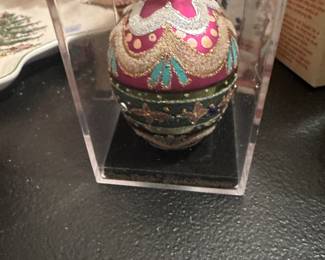 hand-painted, Fabergé-inspired glass egg ornament