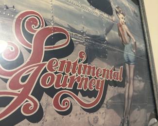 ramed artwork depicts the nose art of a vintage B-17 Flying Fortress bomber named "Sentimental Journey"