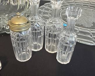 antique cut crystal condiment caster set