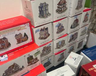 collection of vintage International Resourcing Services Liberty Falls Americana Collection miniature village buildings and figurines