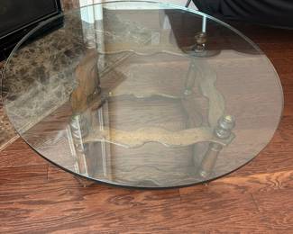 vintage Hollywood Regency style glass and brass coffee table