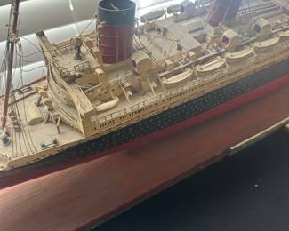 handcrafted wooden model of the Cunard ocean liner RMS Queen Mary