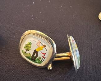 pair of vintage gold reverse crystal golf cufflinks