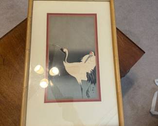 framed woodblock print titled Two Cranes, created by the Japanese artist Ohara Koson (1877–1945)