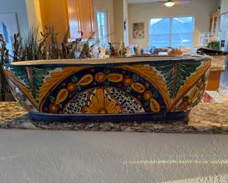 Mexican Talavera–style or Southwestern studio pottery
heavy, thick walled pottery  Artist Signed