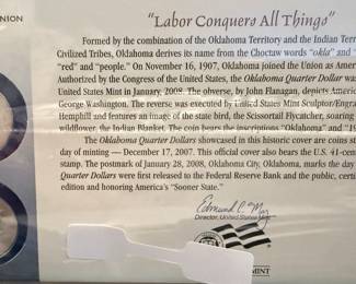 image are a limited edition 2008 P&D (Philadelphia and Denver mints) Oklahoma State Quarter First Day Cover set. These sets typically sell for around $11.50
