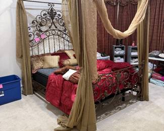 Queen size canopy bed with bedding, mattress and platform