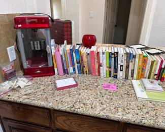 Popcorn machine, books