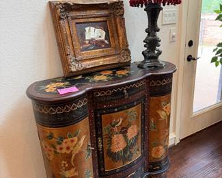 Kidney shaped cabinet, lamp