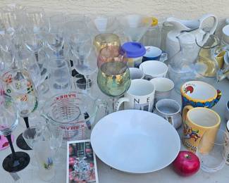 Wine glasses mugs plates