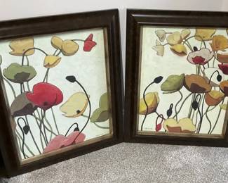 Pair of Framed Poppy Floral Prints by Shirley Novak