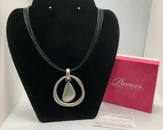 Premier Designs SilverTone MultiStrand Necklace with Circular Drop Pendant