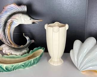 Vintage Sea Clam And Fish Lamp Bases 