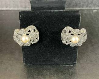 Marcita pearl earrings clip on sterling silver 