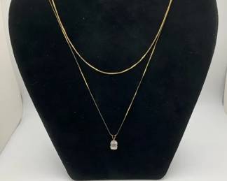 14K Yellow Gold Necklace Lot with Clear EmeraldCut Pendant, Fine Chain  Bracelet