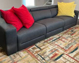 Side Electric Recliner Sofa Slate Blue Gray Fabric With Area Rug 