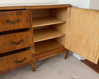 H2 - $150. Buffet Storage Cabinet. Measures 71" wide x 20" deep  32.5" tall. All drawers slide. Was used for linen storage - very versatile piece! Top has some minor water marks etc but overall good condition!