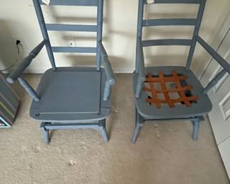H58 - $35 Each. Small Wooden Rockers painted Blue. Very similar design. 