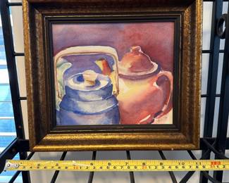 H13 - $25. Framed Teapot Watercolor. Measures 11" x 10" framed. 