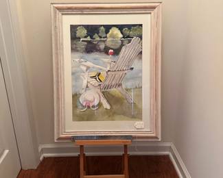 H32 - $95. Original Watercolor "Ah! Summer". Measures 22" x 28" framed. 