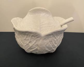 H69 - $30. White Cabbage Tureen with Ladle from Portugal. 
