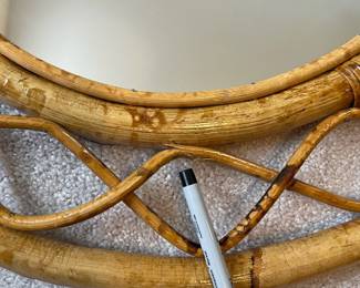 H7 - $60. MCM Round Double Fram Bamboo & Rattan Mirror. Measures 25" across. 