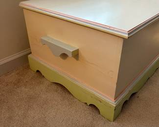 H61 - $40. Vintage Painted Toy Box. Measures 32.5" x 22" x 15.5" tall. 